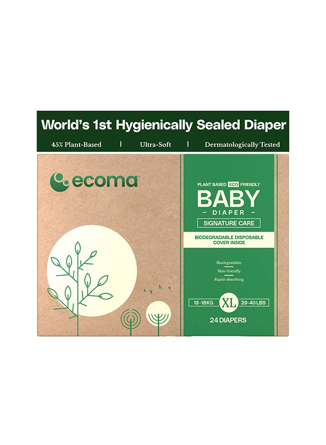 Ecoma حفاضات الأطفال من Signature Care، الحجم XL (13-18 كجم) | 24 قطعة | حماية من التسرب لمدة 12 ساعة، 100% من مواد نباتية | فائقة النعومة، مضادة للحساسية | مغلقة بشكل فردي وصديقة للبيئة - Image 1